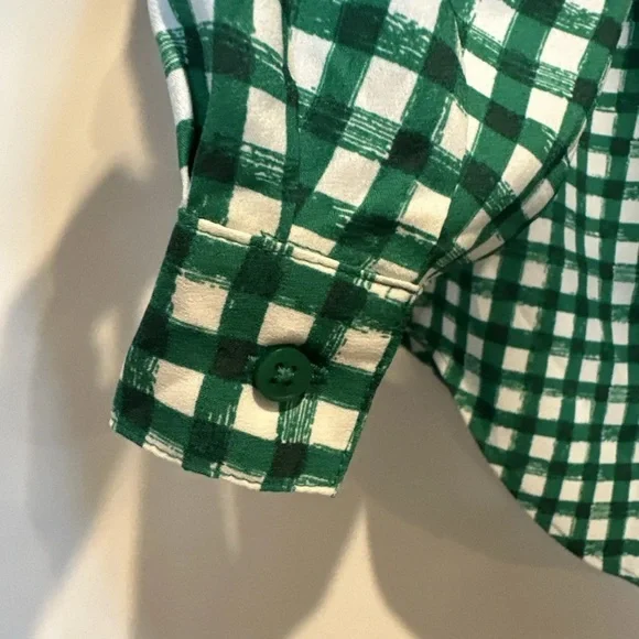 Ann Taylor Green and White Gingham Button-Down Shirt - Picture 4 of 5